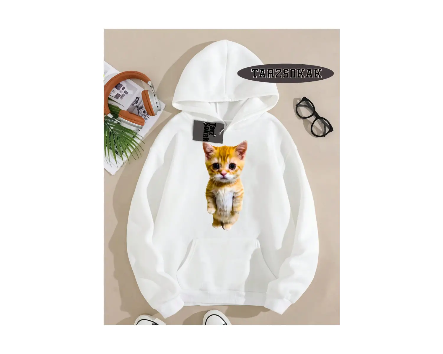 Biskilet Yaka Sweatshirt Beyaz EL GATO Özel Tasarım