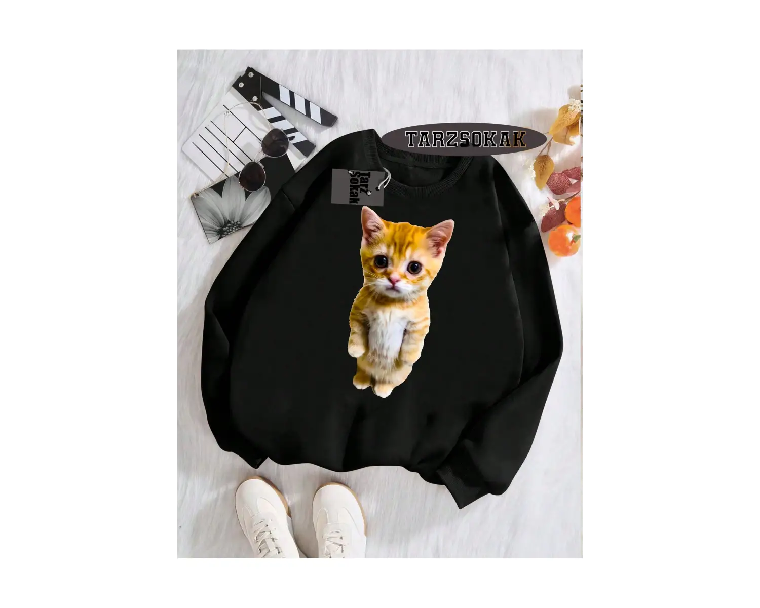 Biskilet Yaka Sweatshirt Beyaz EL GATO Özel Tasarım