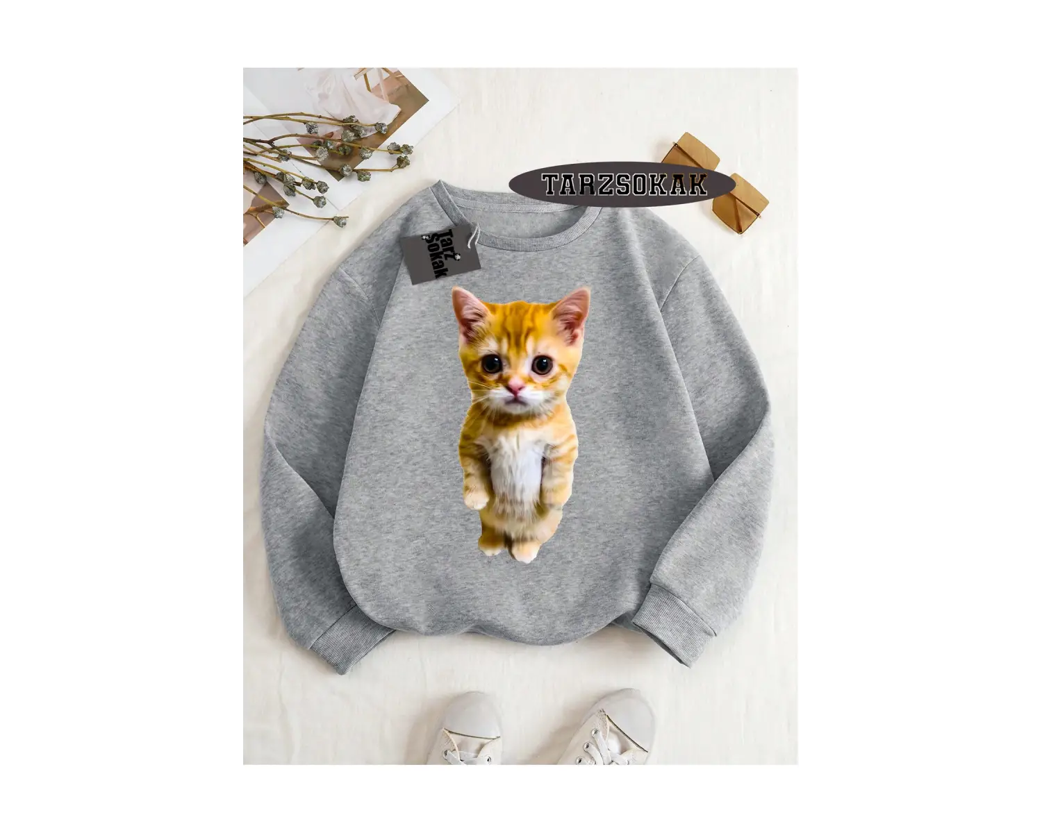 Biskilet Yaka Sweatshirt Beyaz EL GATO Özel Tasarım