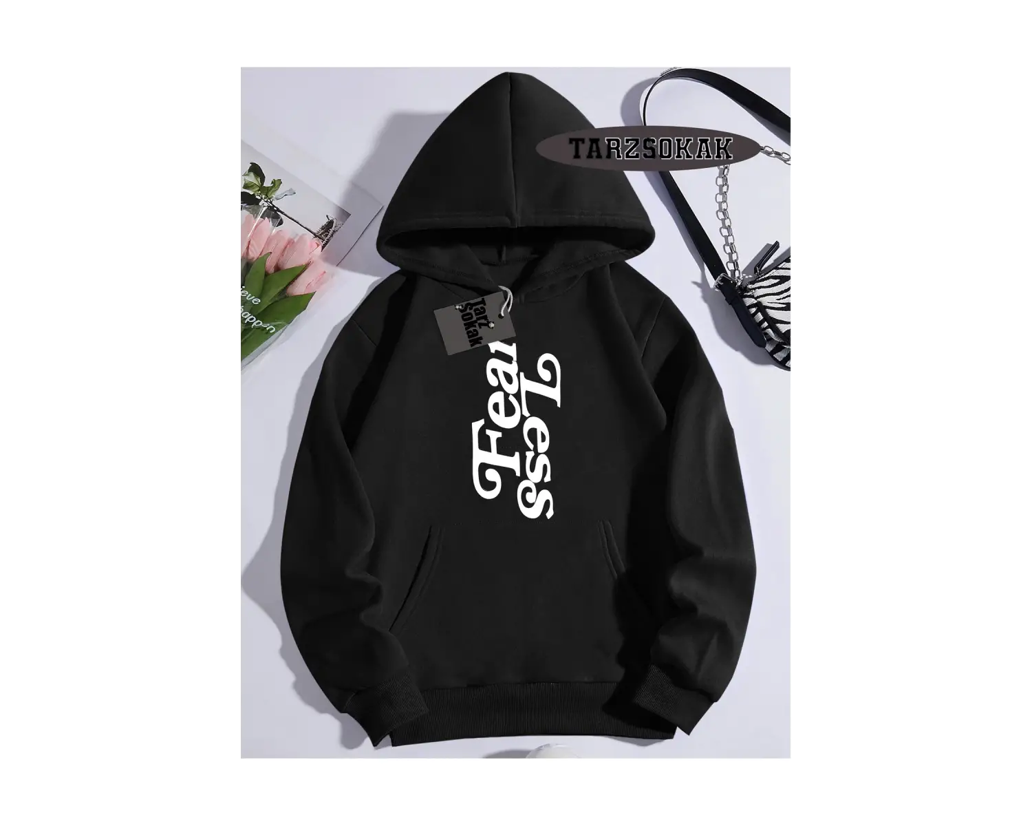 Biskilet Yaka Sweatshirt Beyaz Fear Less Özel Tasarım
