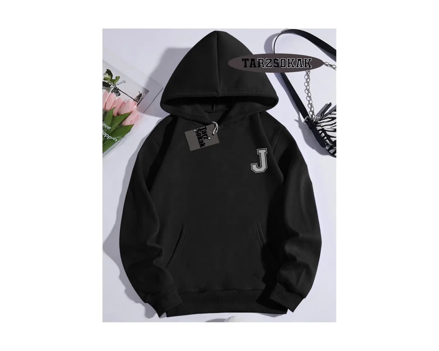 Biskilet Yaka Sweatshirt Beyaz J HARFİ İSME Özel Tasarım