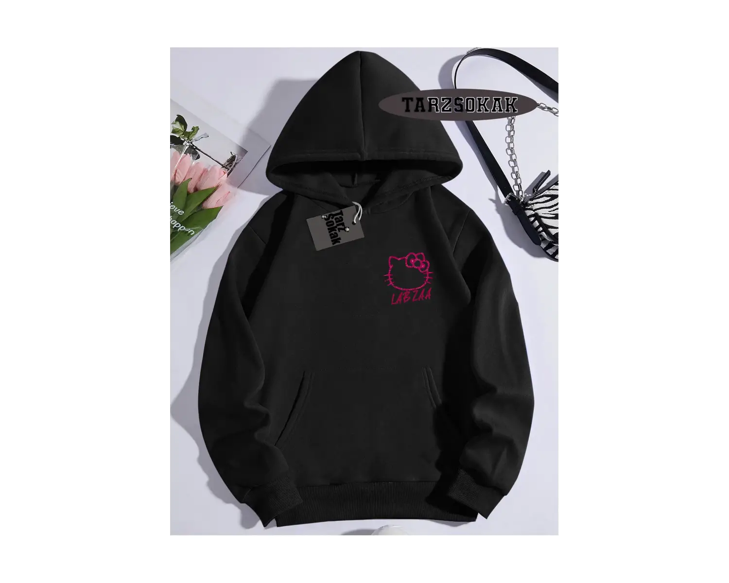 Biskilet Yaka Sweatshirt Beyaz LABZA HELLO KİTTY Özel Tasarım