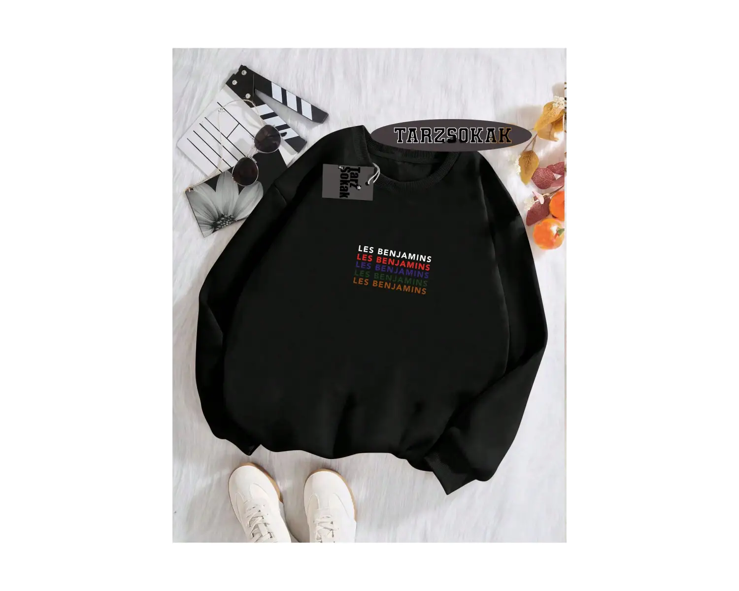 Biskilet Yaka Sweatshirt Beyaz LESBENJAMİNSS Özel Tasarım