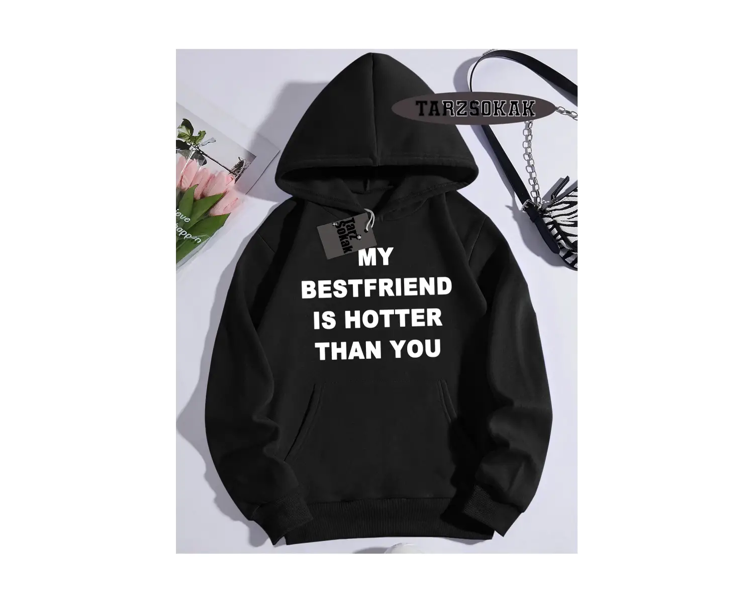 Biskilet Yaka Sweatshirt Beyaz my Bestfriend Özel Tasarım