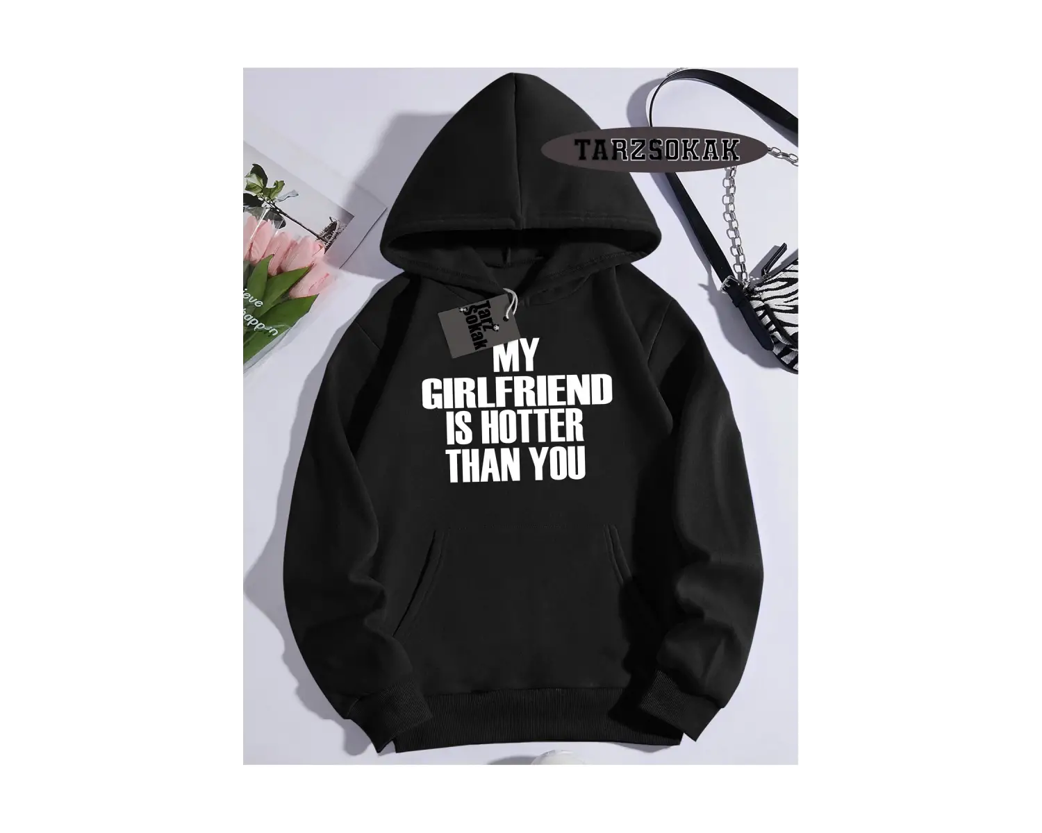Biskilet Yaka Sweatshirt Beyaz My Girlfriend Özel Tasarım