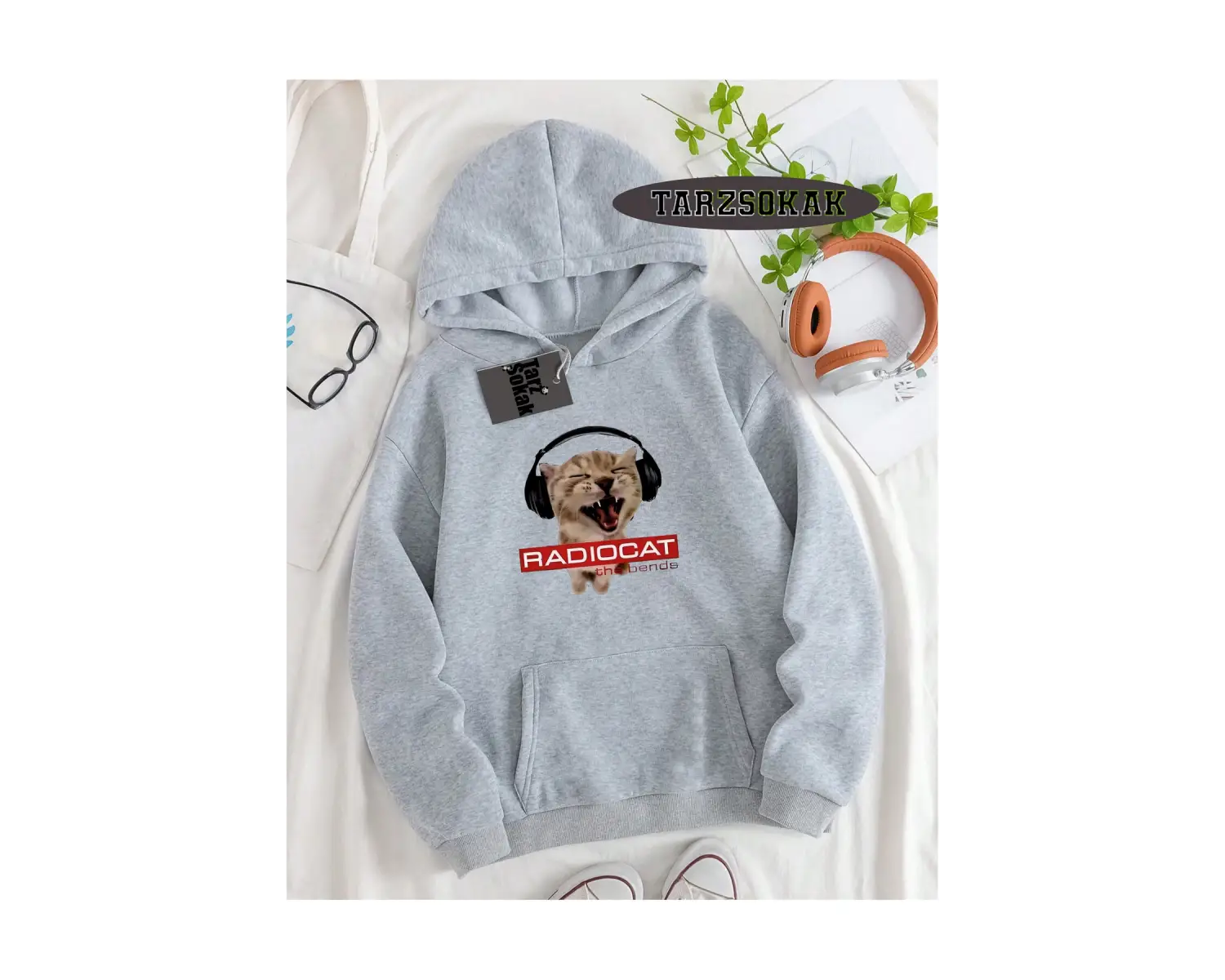 Biskilet Yaka Sweatshirt Beyaz Rock Grubu Radiohead Özel Tasarım