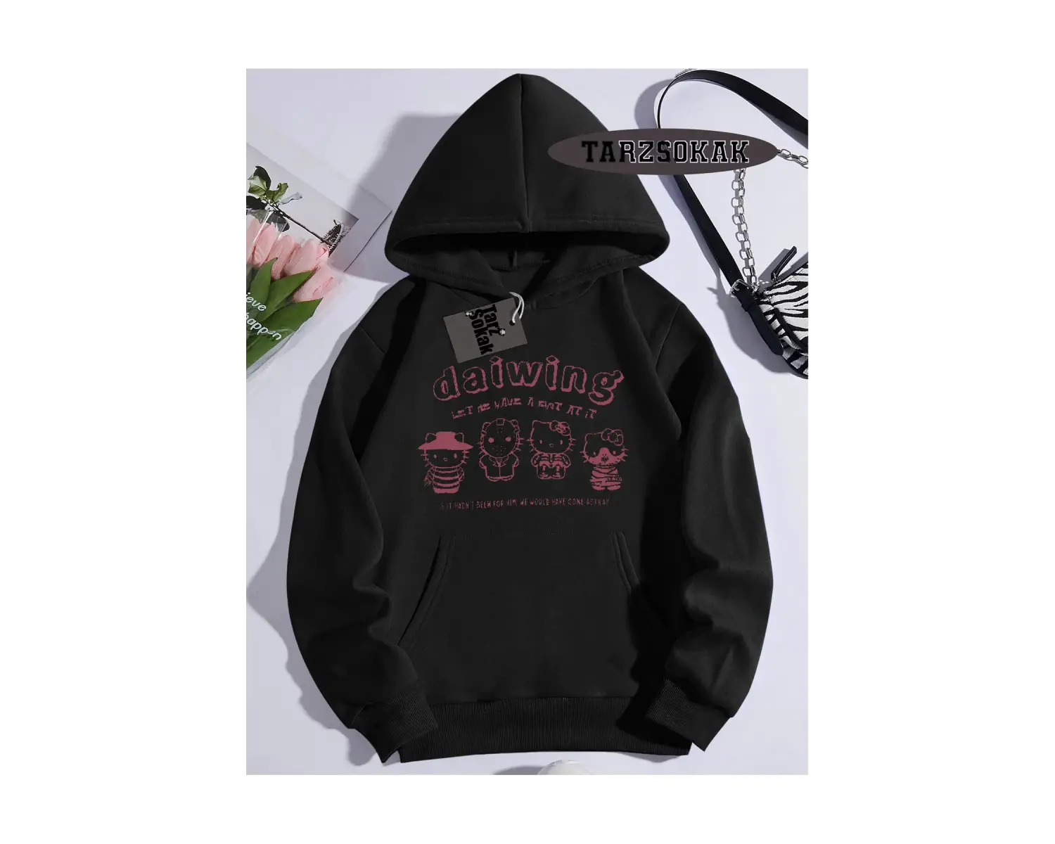 Biskilet Yaka Sweatshirt Beyaz Sanrio Hello Kitty Özel Tasarım