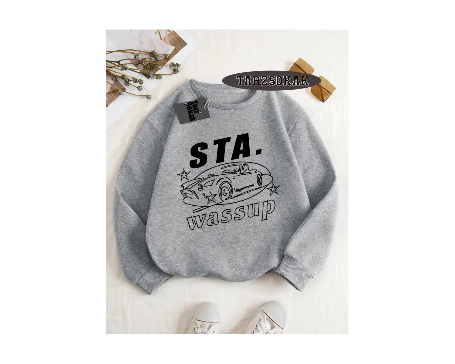 Biskilet Yaka Sweatshirt Beyaz STA. WASSUP Özel Tasarım