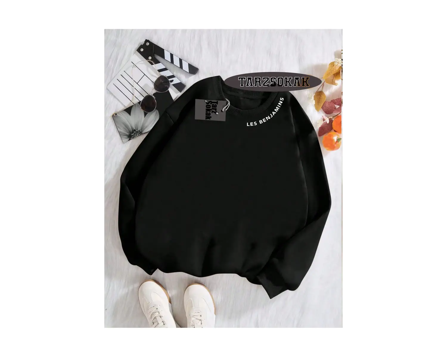 Biskilet Yaka Sweatshirt Gri İ HARFİF İSME Özel Tasarım