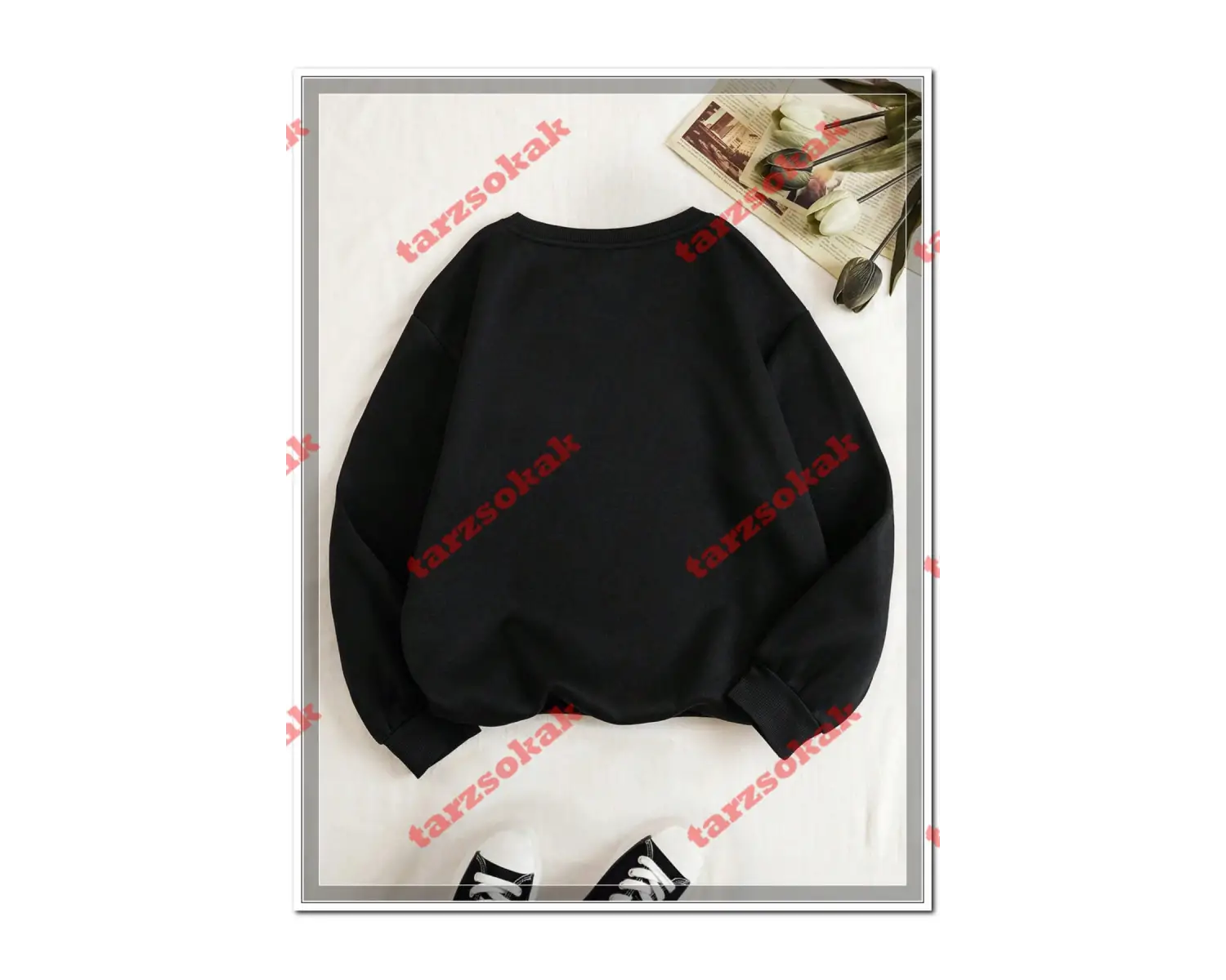 Biskilet Yaka Sweatshirt Gri İ HARFİF İSME Özel Tasarım