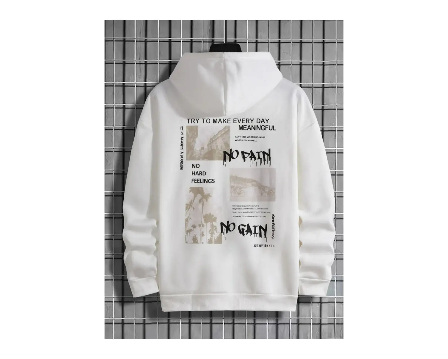 Black Sokak Beyaz No Pain No Gain Baskılı Oversize Kapüşonlu Sweatshirt