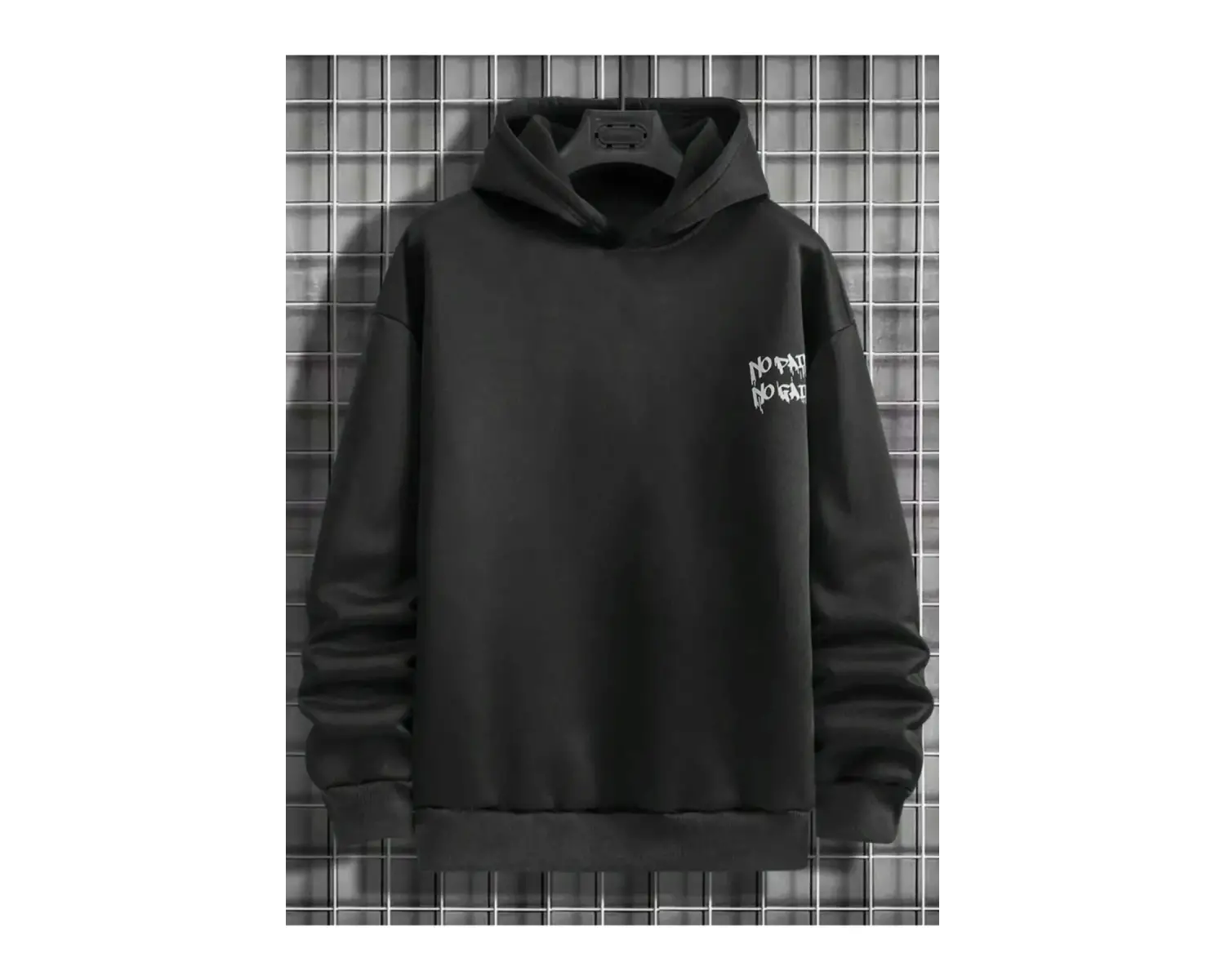 Black Sokak Beyaz No Pain No Gain Baskılı Oversize Kapüşonlu Sweatshirt