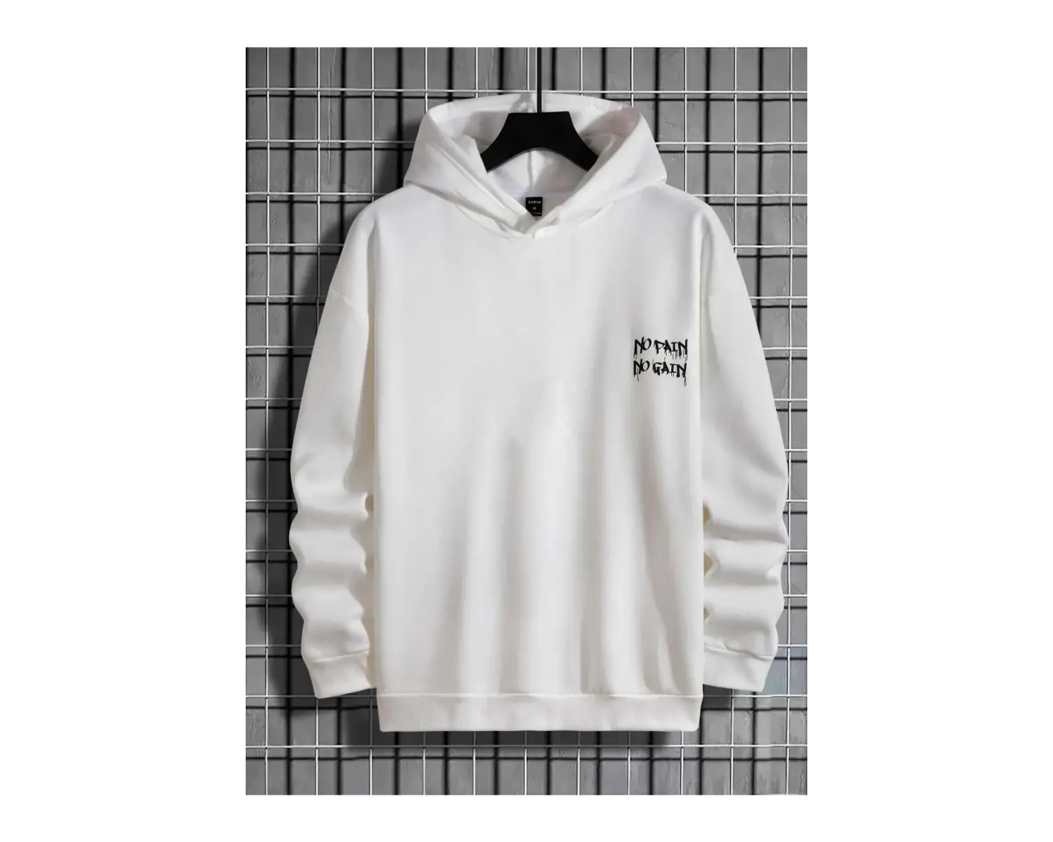 Black Sokak Beyaz No Pain No Gain Baskılı Oversize Kapüşonlu Sweatshirt