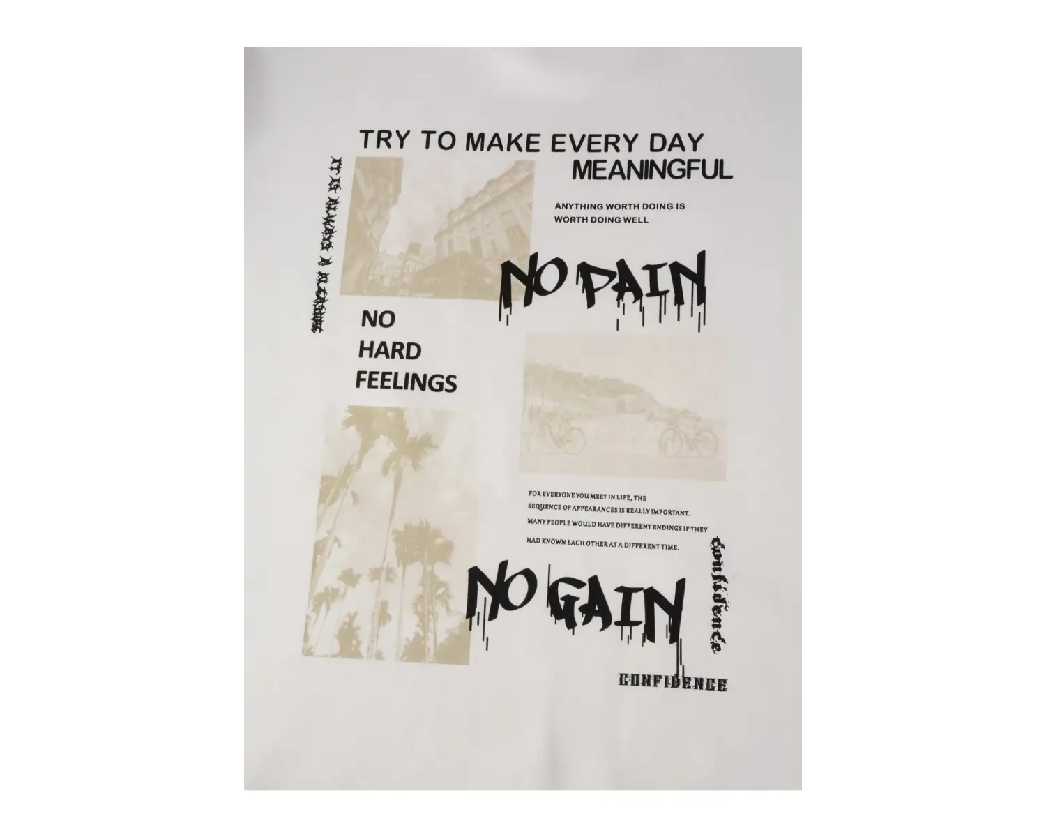 Black Sokak Beyaz No Pain No Gain Baskılı Oversize Kapüşonlu Sweatshirt