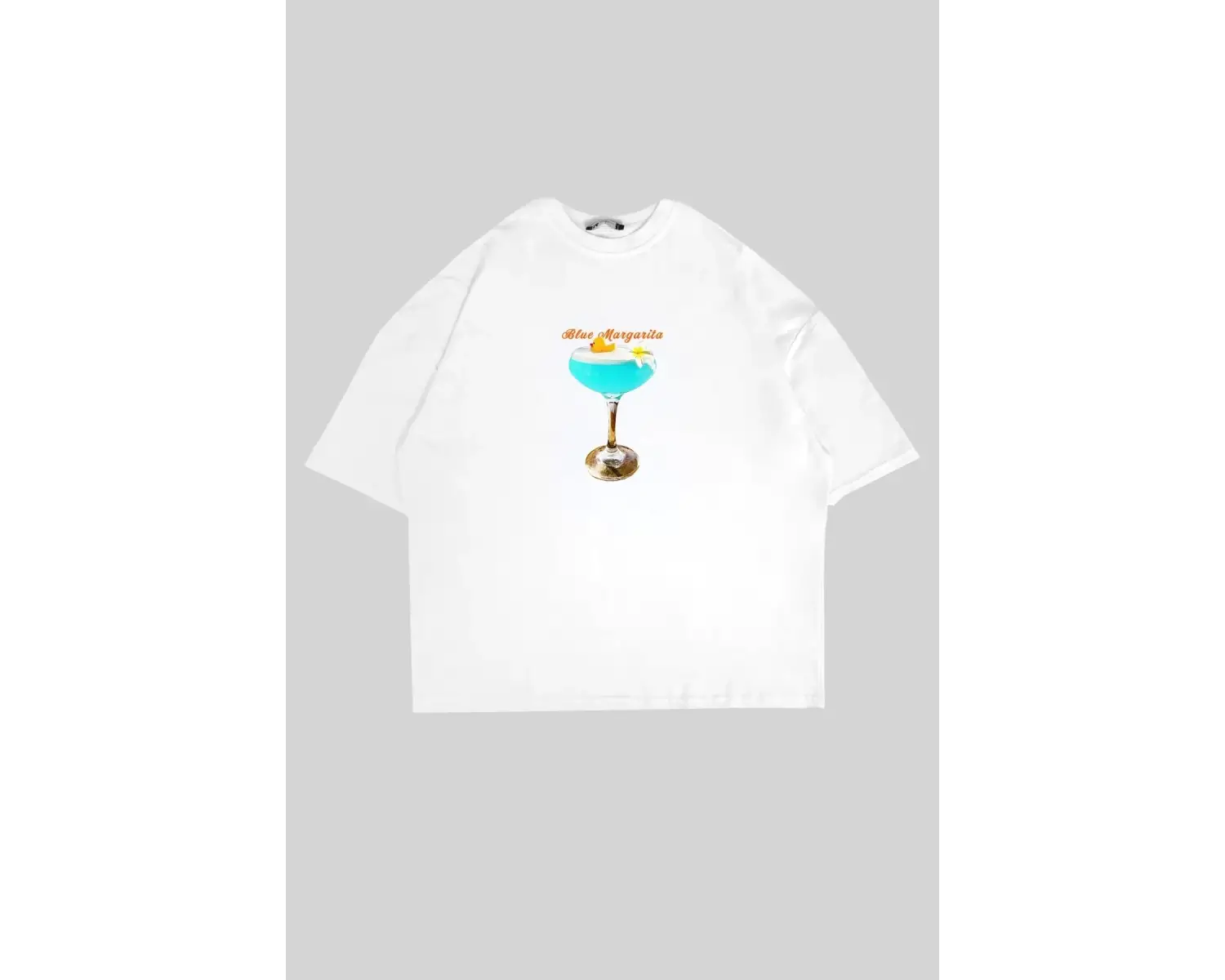 Blue Margarita Baskılı Beyaz Oversize Unisex
