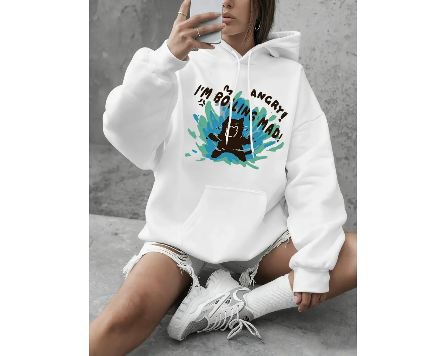 Boiling Mad Angry Cat Baskılı Kapüşonlu Üstler Kadınlar İçin Kışlık Polar Sıcak Sweatshirtler