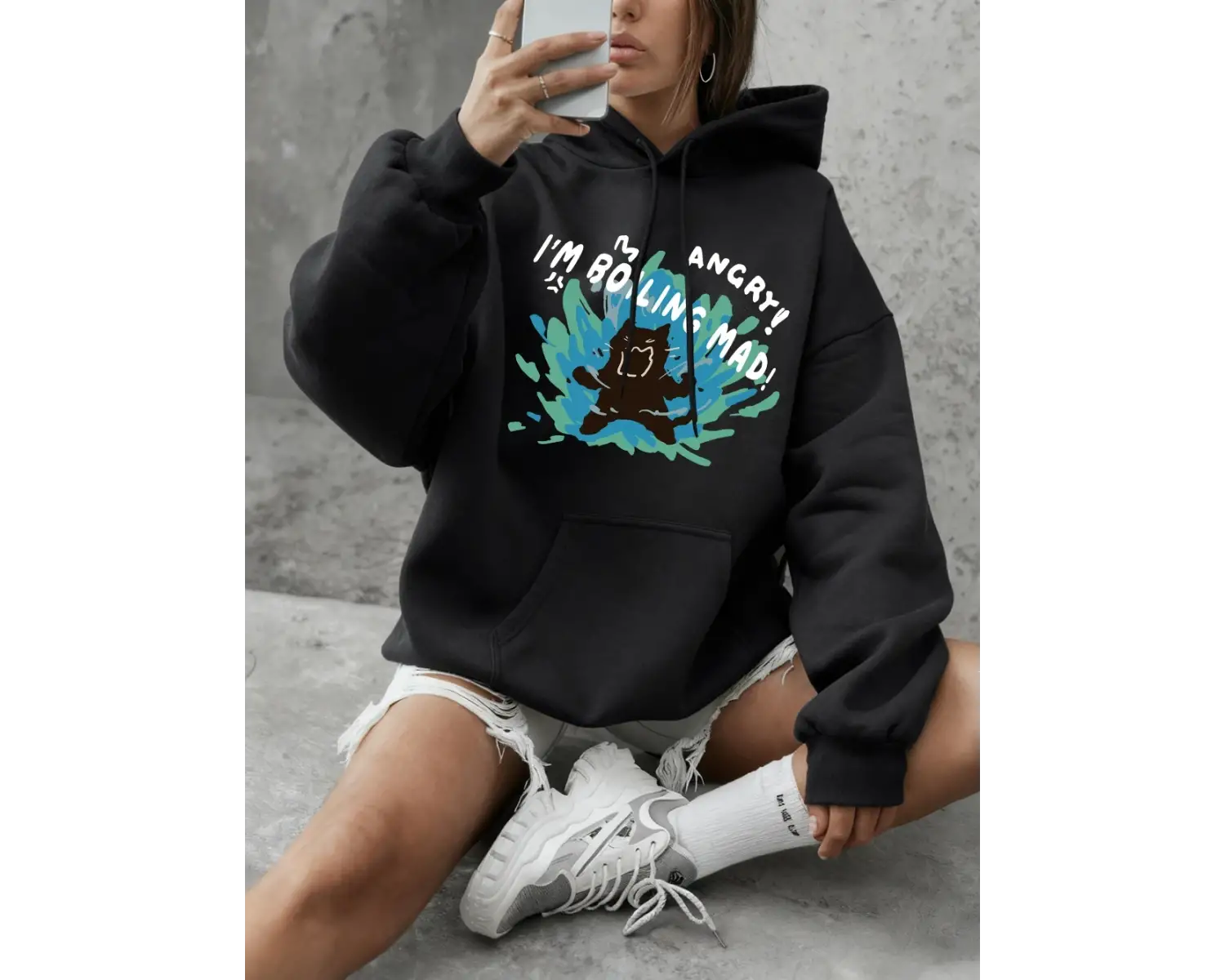 Boiling Mad Angry Cat Baskılı Kapüşonlu Üstler Kadınlar İçin Kışlık Polar Sıcak Sweatshirtler