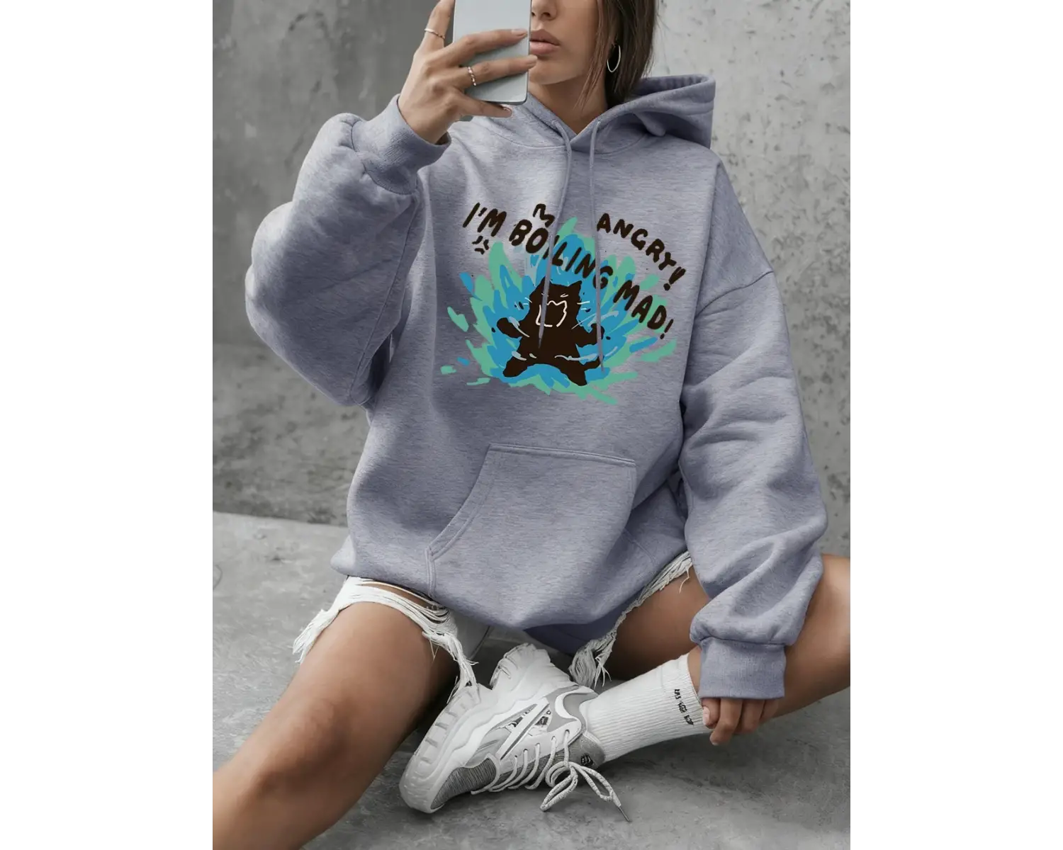 Boiling Mad Angry Cat Baskılı Kapüşonlu Üstler Kadınlar İçin Kışlık Polar Sıcak Sweatshirtler