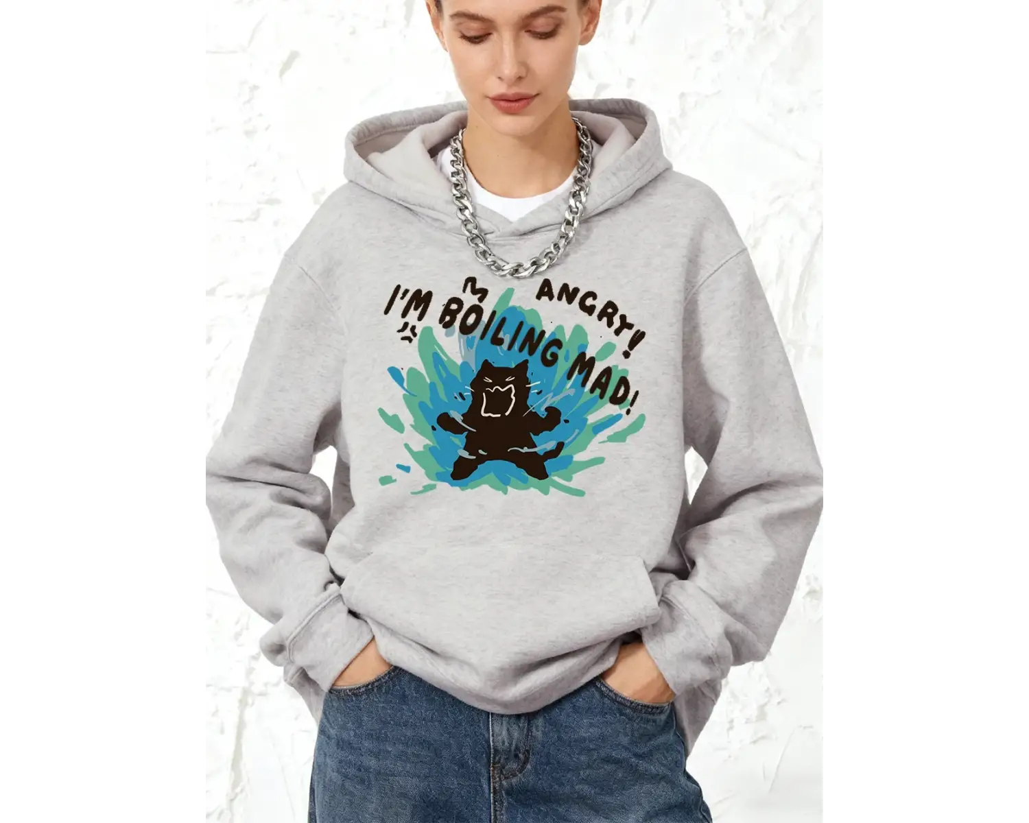 Boiling Mad Angry Cat Baskılı Pamuklu Kapüşonlu Üstler Kadınlar İçin Kışlık Polar Sıcak Sweat