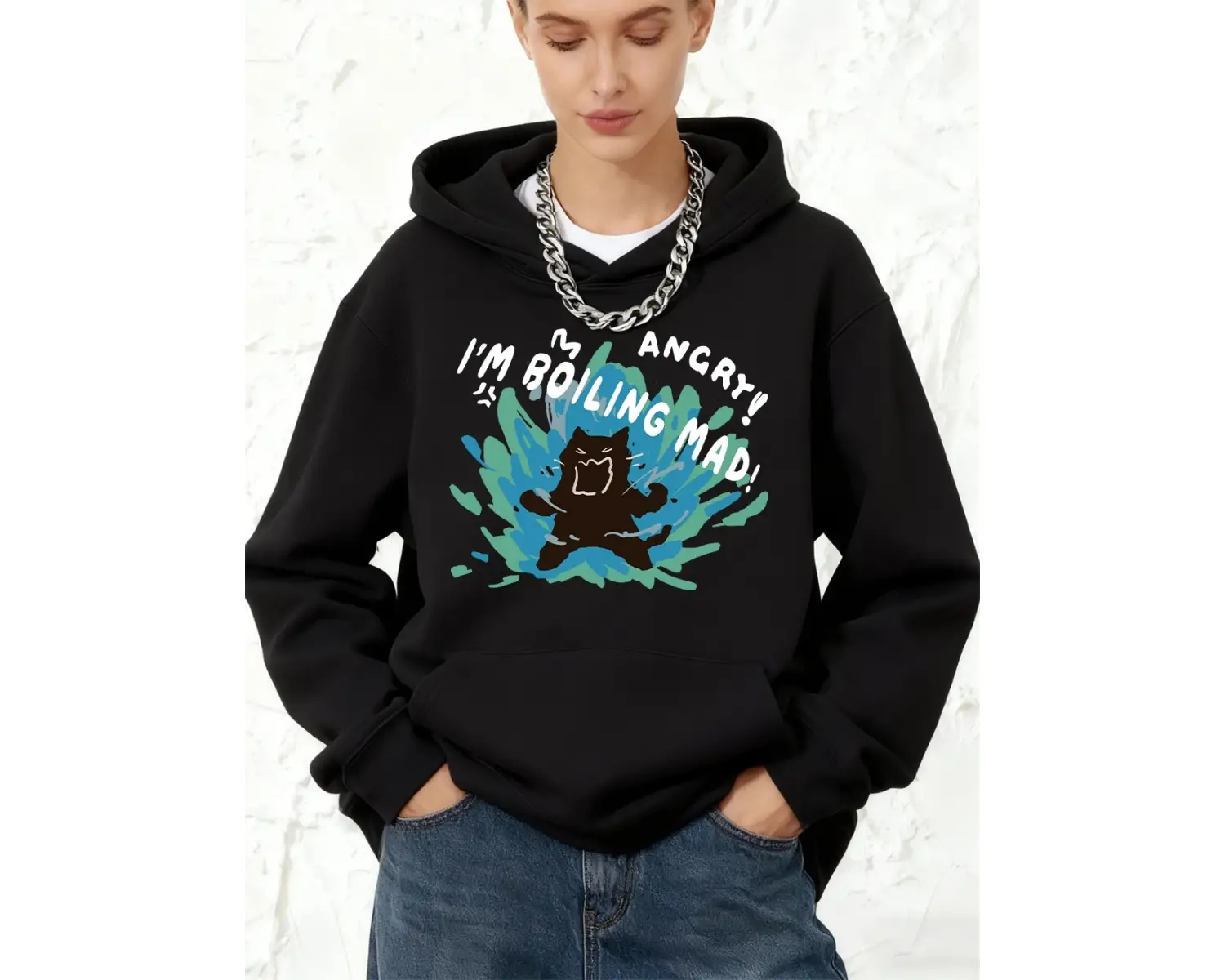 Boiling Mad Angry Cat Baskılı Pamuklu Kapüşonlu Üstler Kadınlar İçin Kışlık Polar Sıcak Sweat