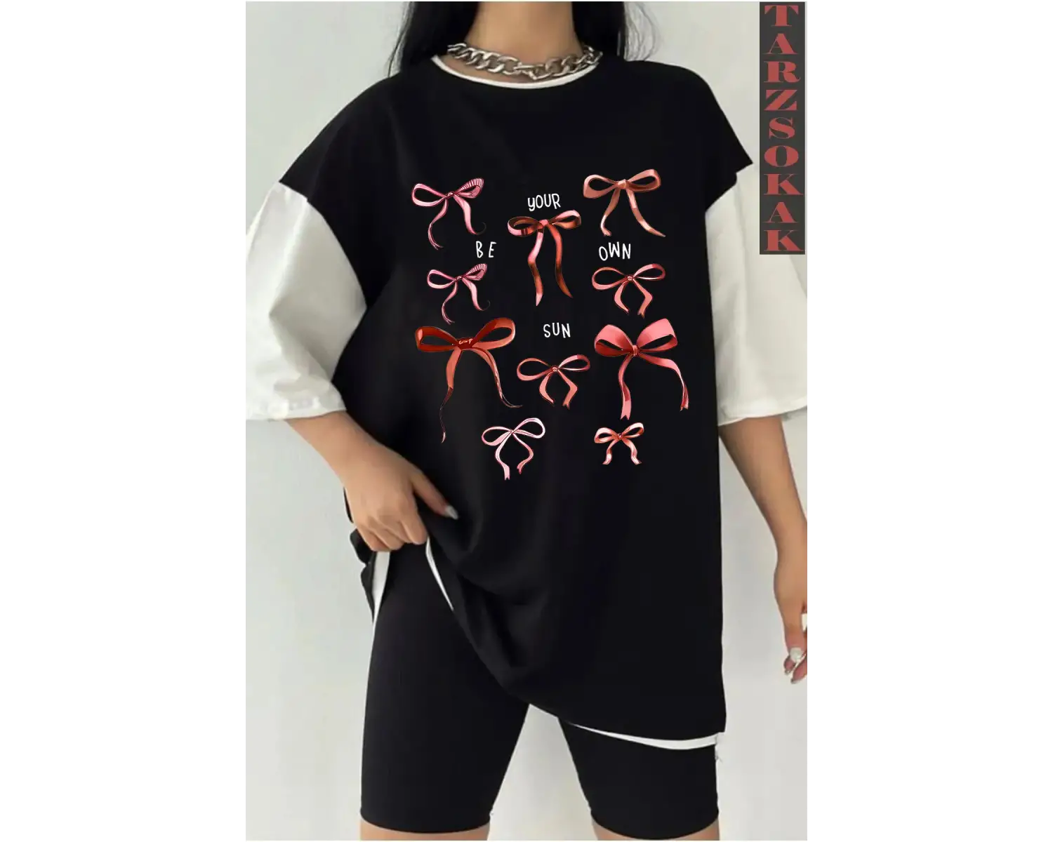 BOL FİYONKLU Siyah Oversize Çift Renk