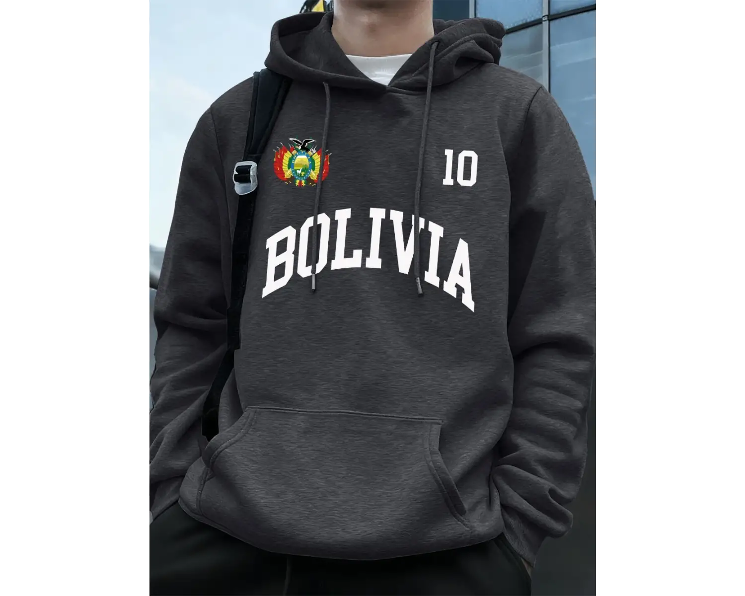 Bolivya Amblemi Mektup Baskı Hoodie Erkek Sportif Gevşek Kazaklar Kış Polar Sıcak Kazak Koşu