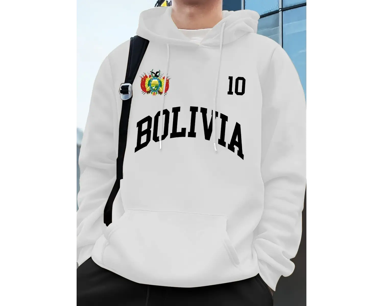Bolivya Amblemi Mektup Baskı Hoodie Erkek Sportif Gevşek Kazaklar Kış Polar Sıcak Kazak Koşu