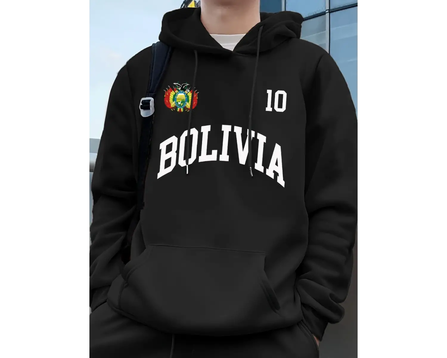 Bolivya Amblemi Mektup Baskı Hoodie Erkek Sportif Gevşek Kazaklar Kış Polar Sıcak Kazak Koşu