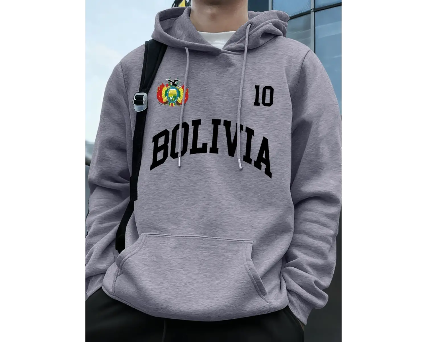 Bolivya Amblemi Mektup Baskı Hoodie Erkek Sportif Gevşek Kazaklar Kış Polar Sıcak Kazak Koşu