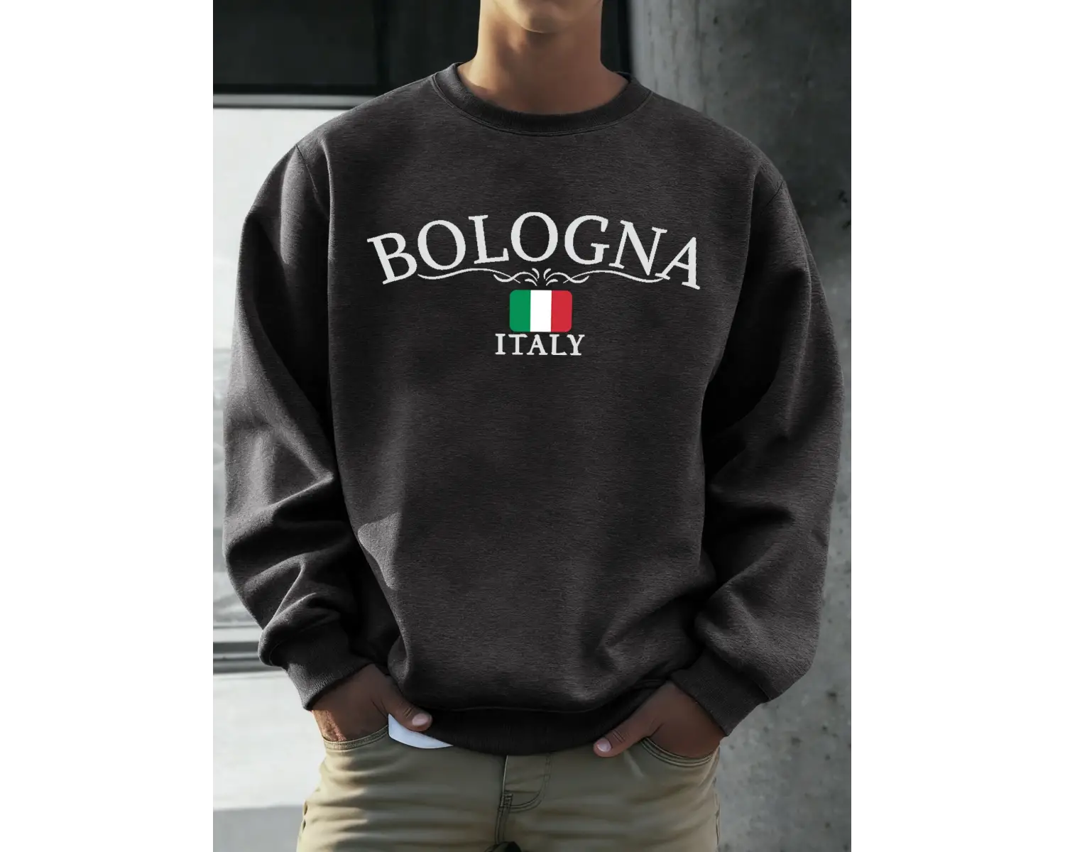 Bologna İtalya Bayrağı Desen Kazaklar Erkekler Sokak Polar Spor Hipster Sonbahar Hip Hop Gevş