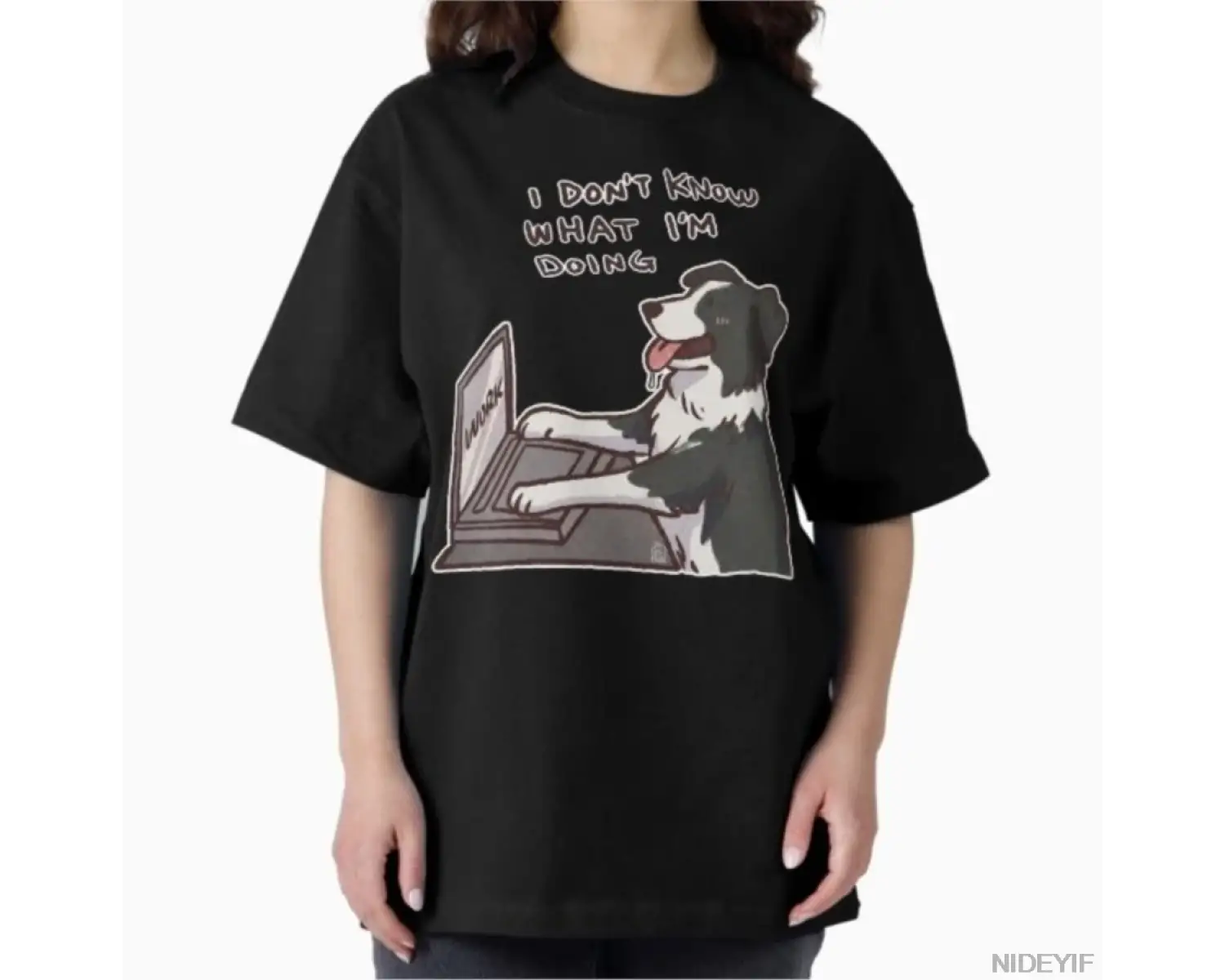 Border Collie çalışıyor Ben ne yaptığımı bilmiyorum Komik Tişört Erkekler Kadınlar İçin %100