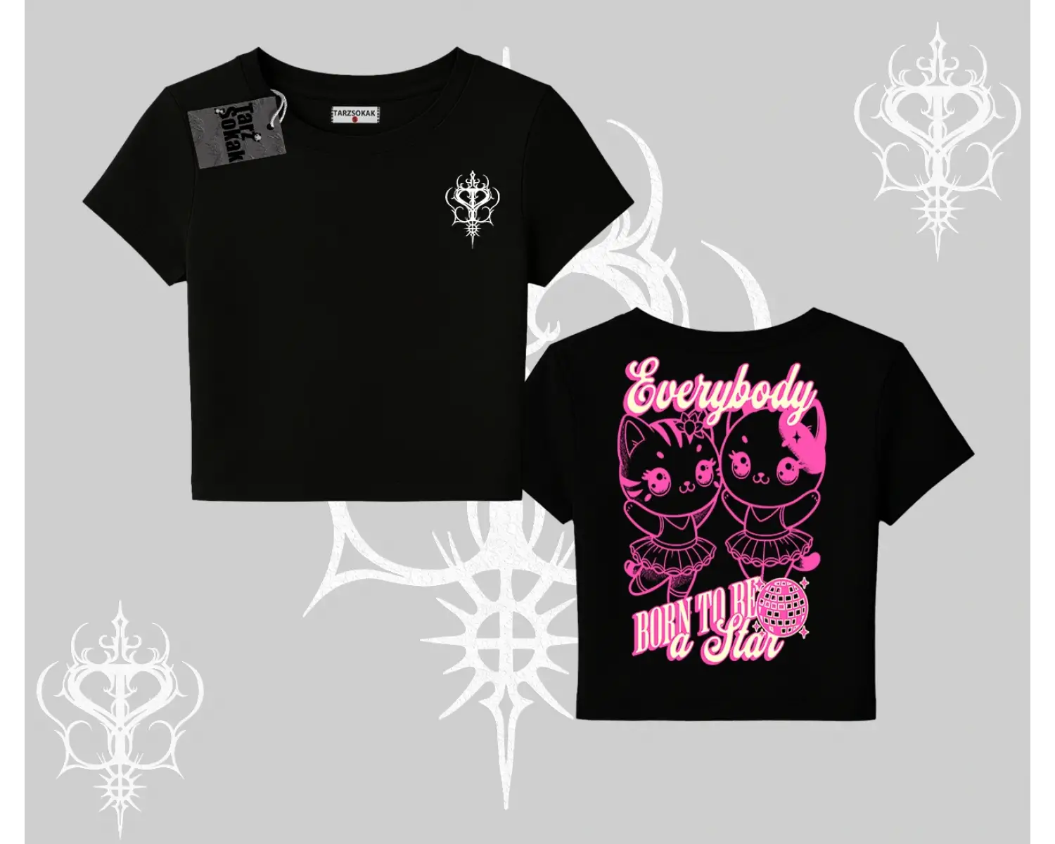 Born to Be a Star Yazılı Sevimli Kedi Arka Baskılı Babby Tee Tshirt