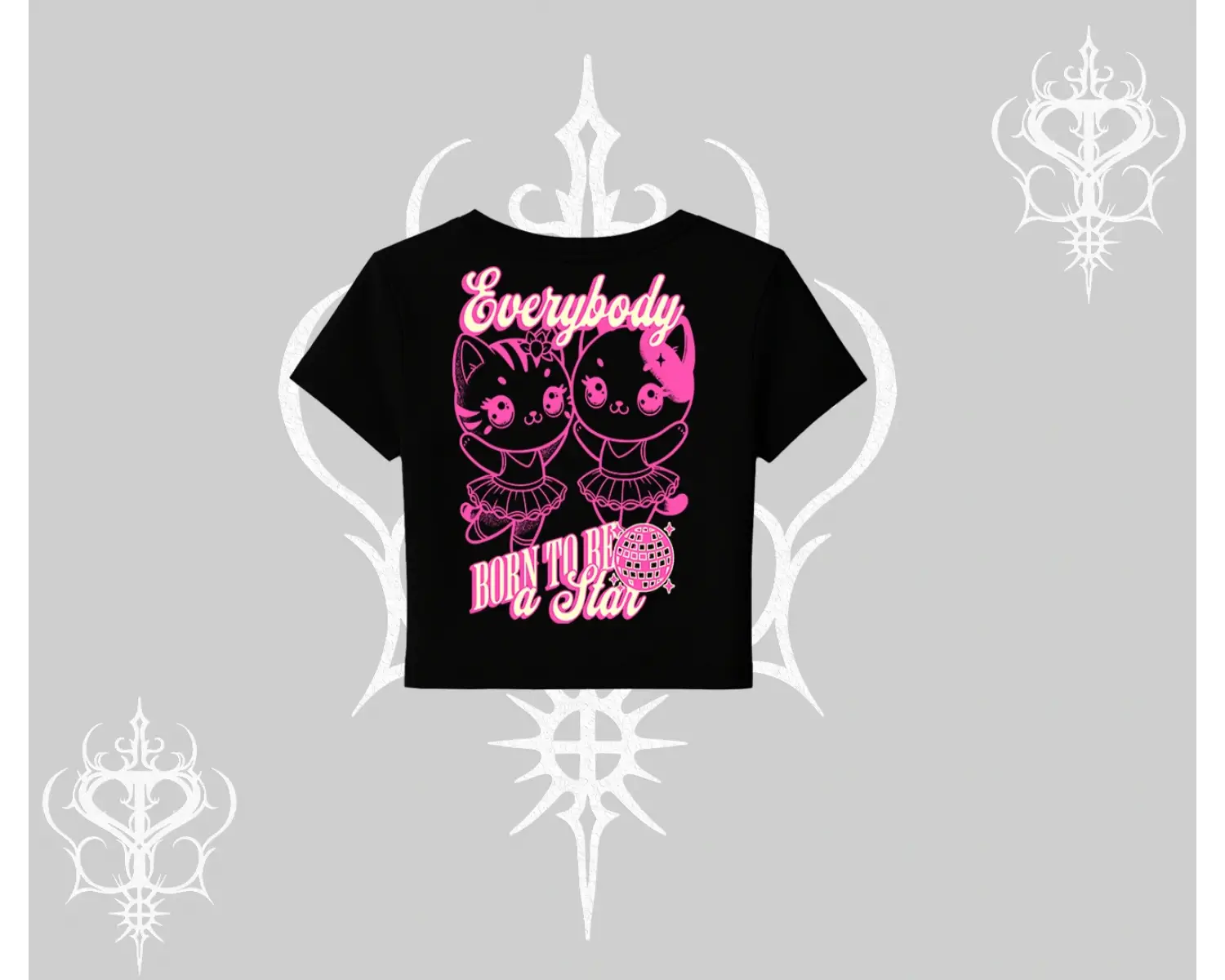 Born to Be a Star Yazılı Sevimli Kedi Arka Baskılı Babby Tee Tshirt