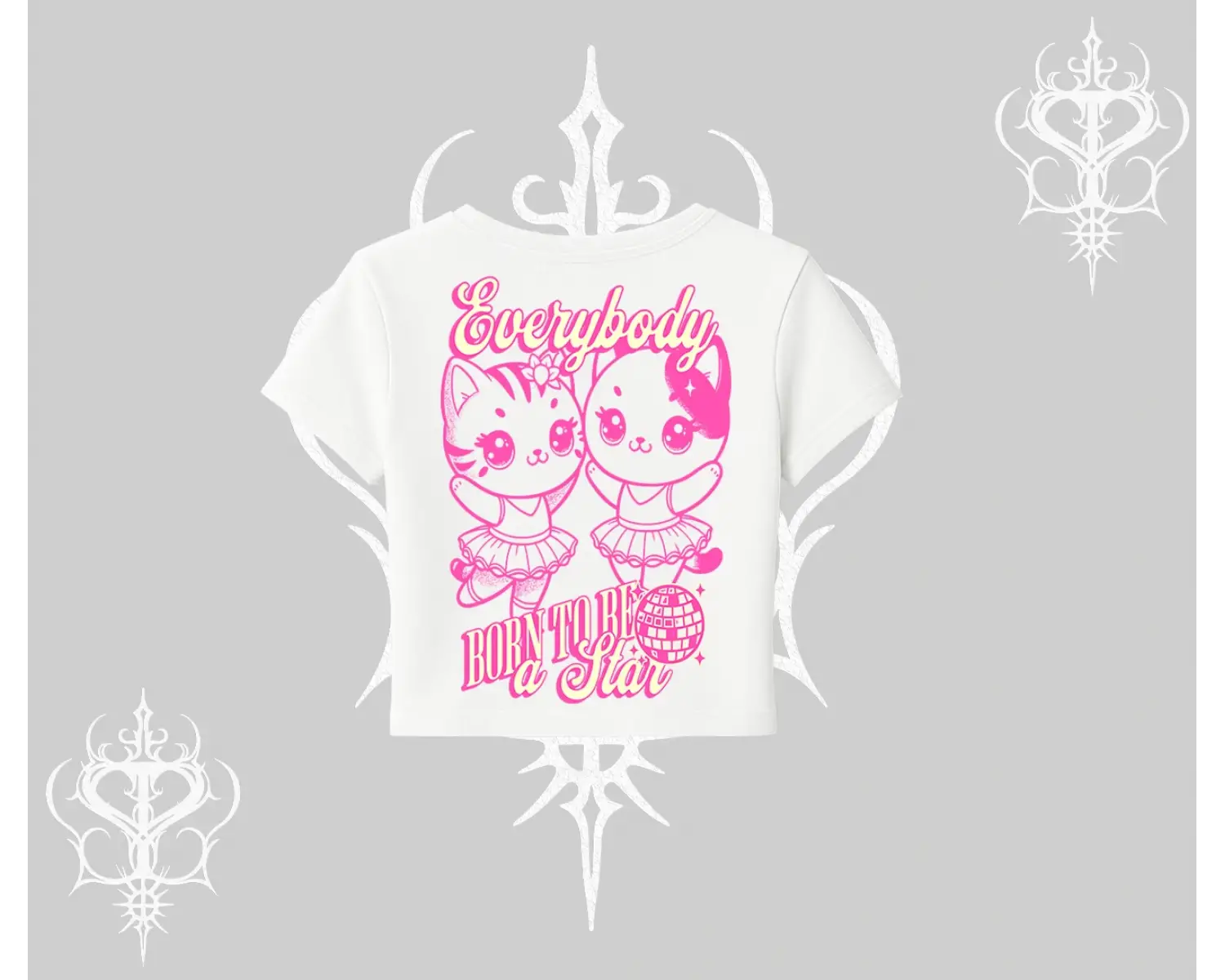 Born to Be a Star Yazılı Sevimli Kedi Arka Baskılı Babby Tee Tshirt