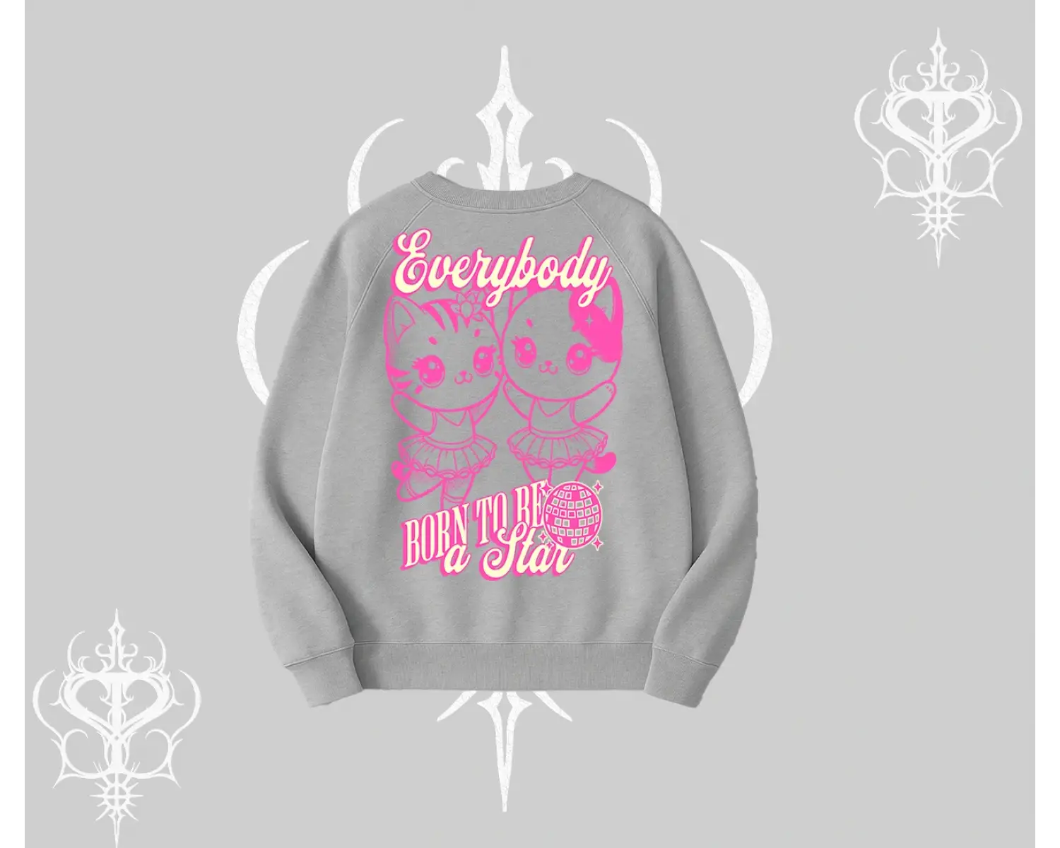 Born to Be a Star Yazılı Sevimli Kedi Arka Baskılı Biskilet Sweatshirt