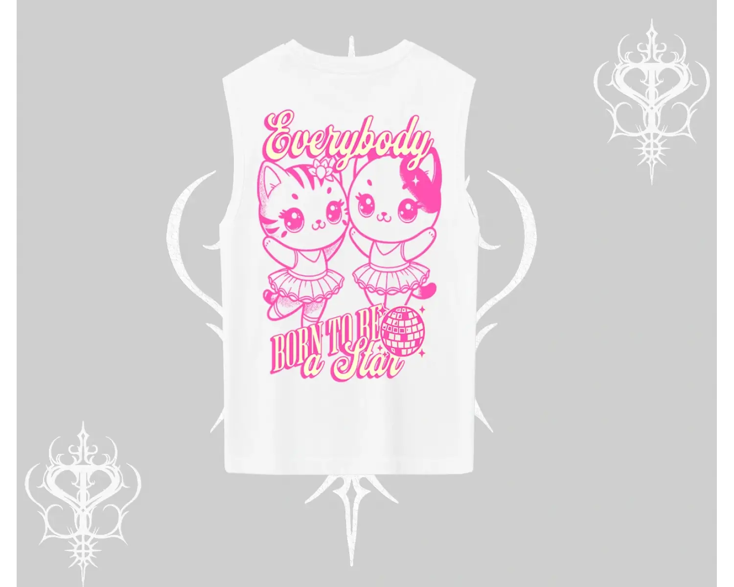 Born to Be a Star Yazılı Sevimli Kedi Arka Baskılı Kolsuz Tshirt