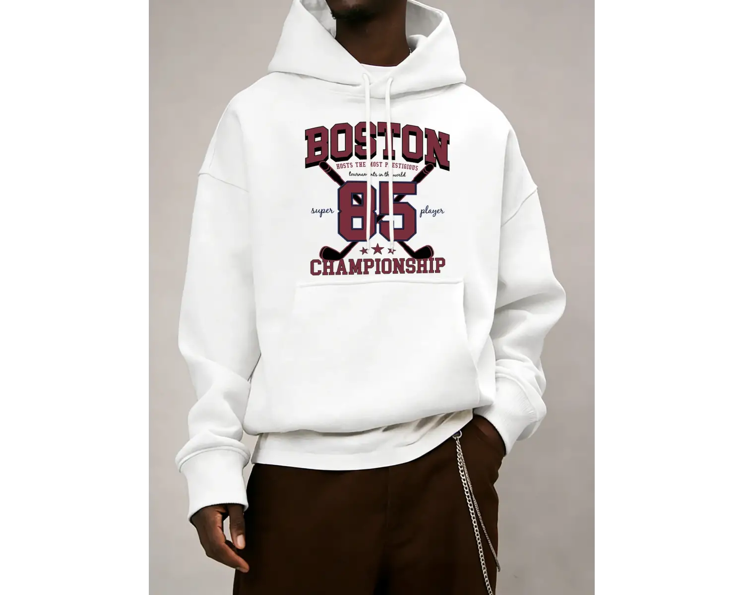 Boston 85 Oyuncular Şampiyonası Desen Erkekler Kapüşonlular Polar Gevşek Kazak Tüm Maç Trendy