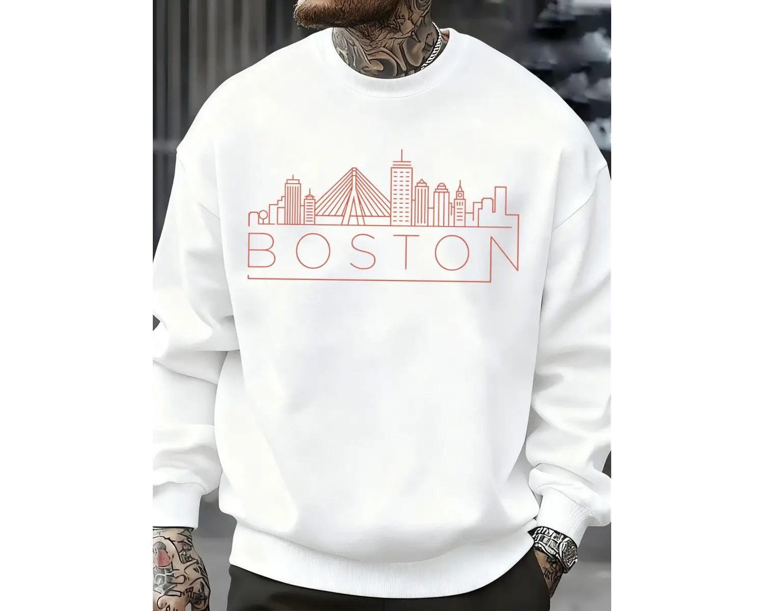 Boston City Line Baskılar Erkekler Kazak Sonbahar Hip Hop Moda Kazaklar Rahat Tişörtü Rahat P