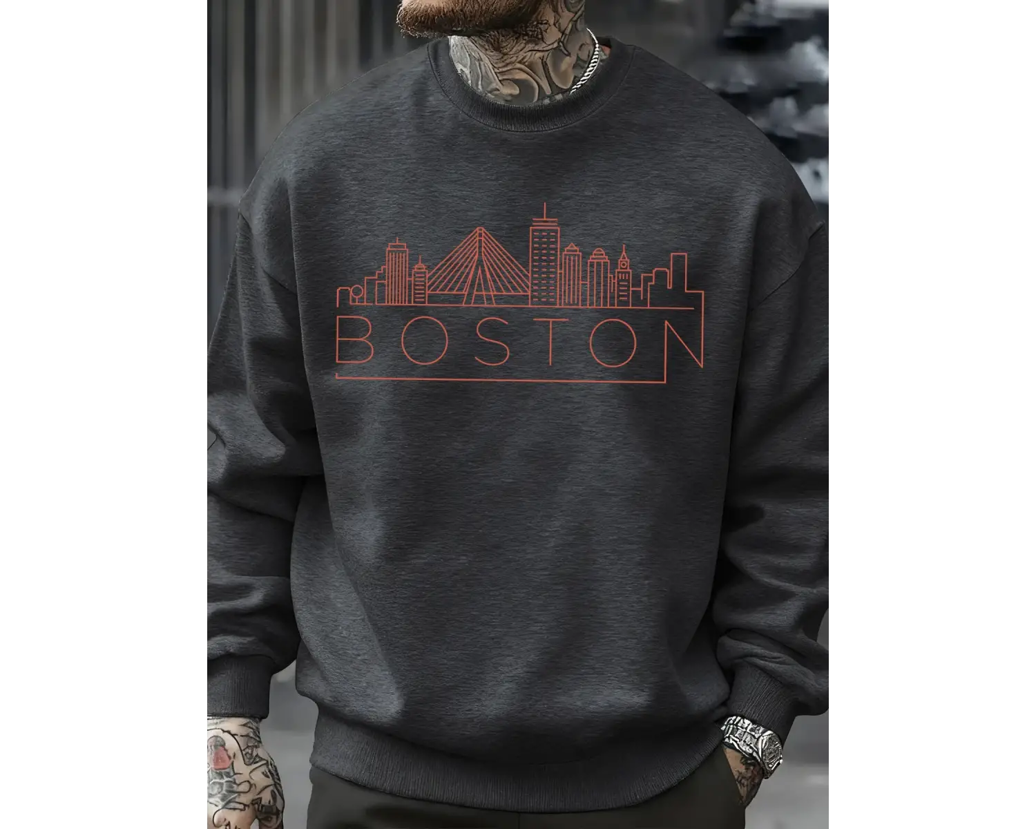 Boston City Line Baskılar Erkekler Kazak Sonbahar Hip Hop Moda Kazaklar Rahat Tişörtü Rahat P