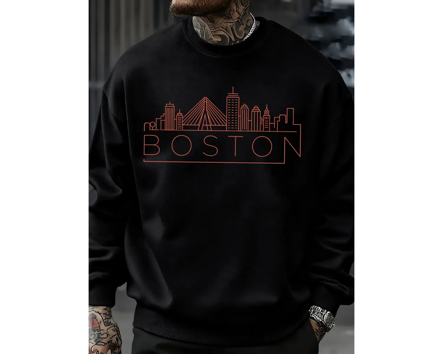 Boston City Line Baskılar Erkekler Kazak Sonbahar Hip Hop Moda Kazaklar Rahat Tişörtü Rahat P