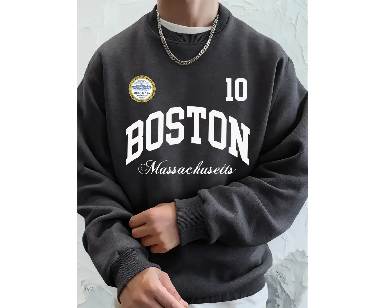 Boston Massachusetts Baskılı Erkek Tişörtü Sonbahar Gevşek Kapüşonlu Üst Hip Hop Bisiklet Yak