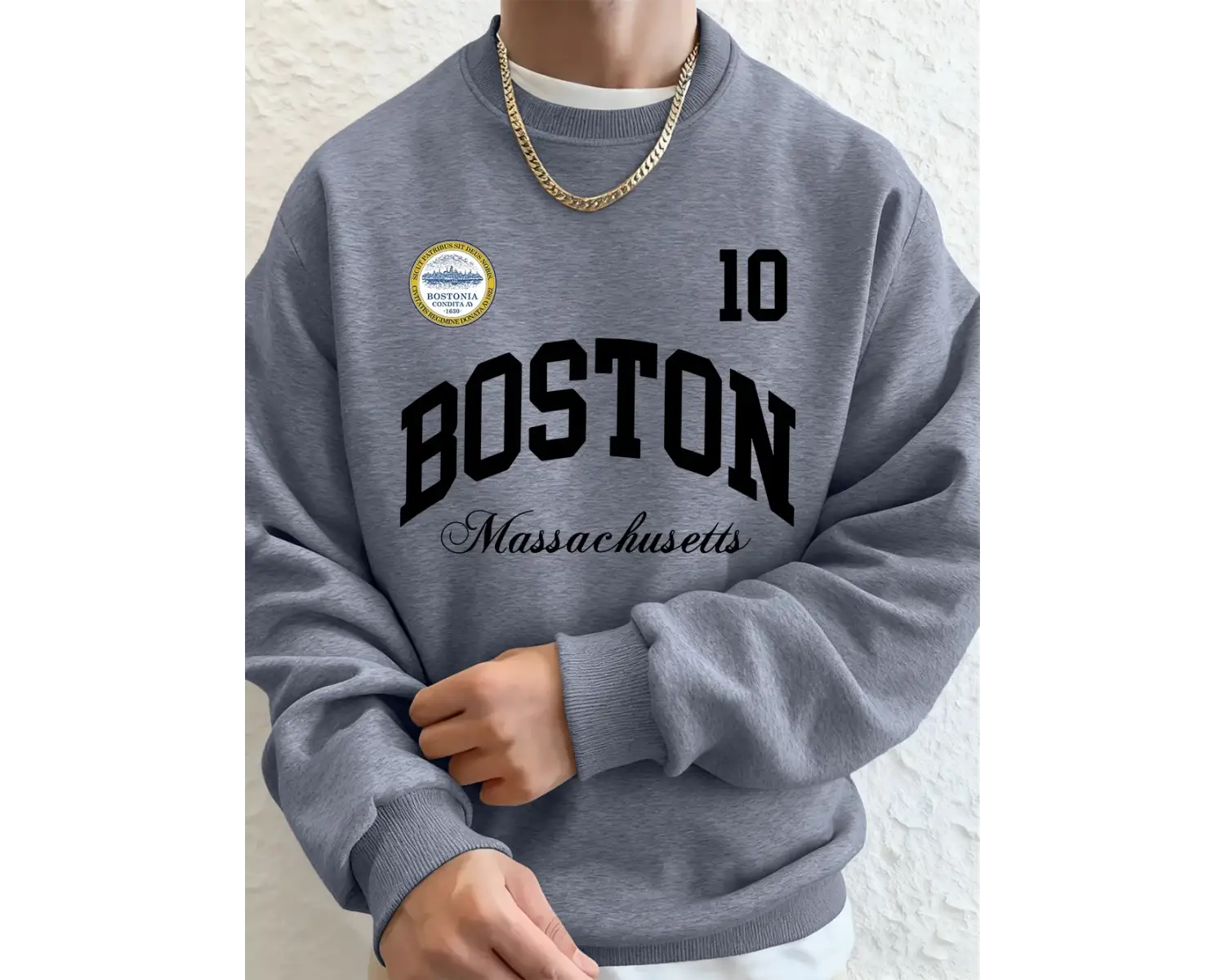 Boston Massachusetts Baskılı Erkek Tişörtü Sonbahar Gevşek Kapüşonlu Üst Hip Hop Bisiklet Yak