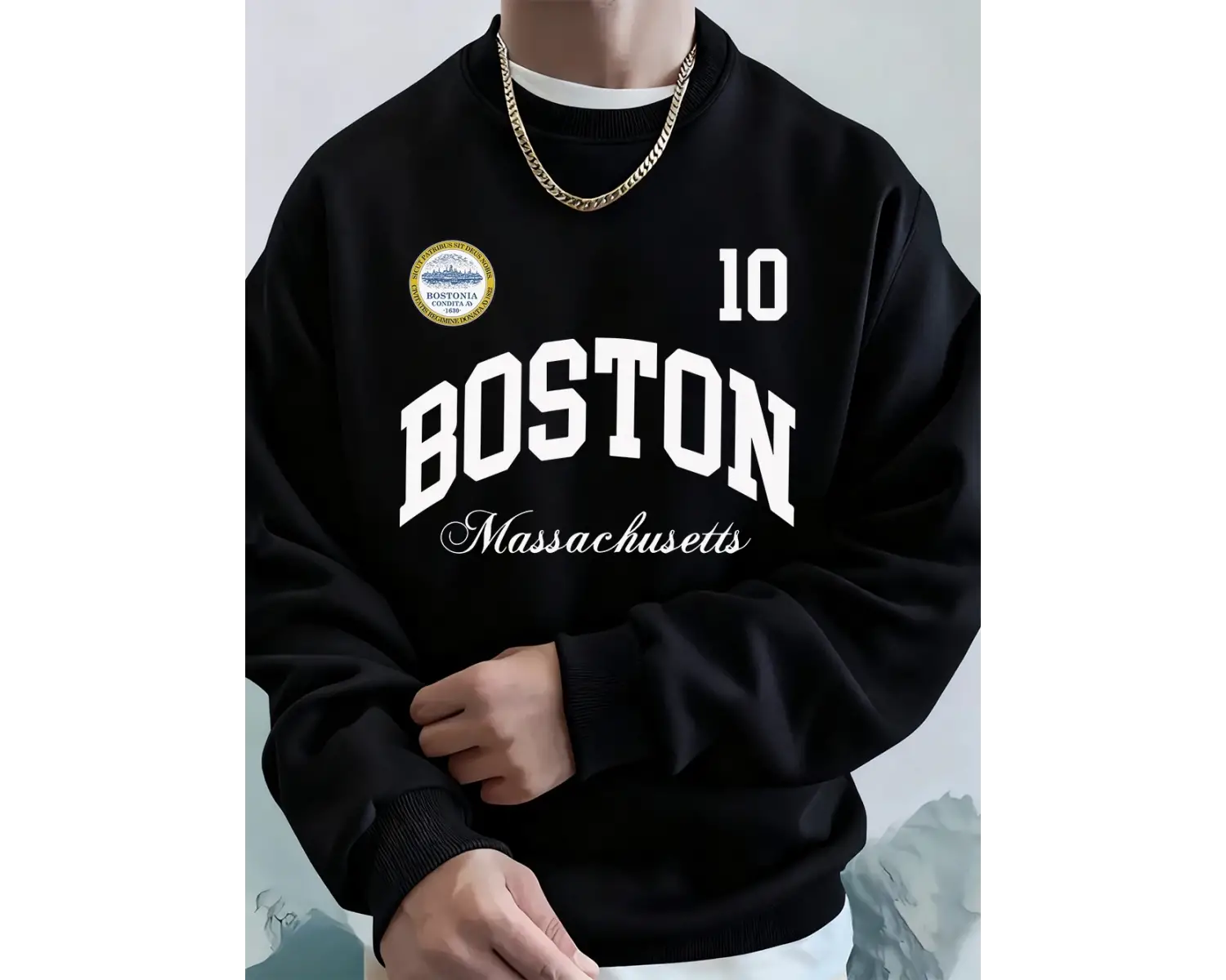 Boston Massachusetts Baskılı Erkek Tişörtü Sonbahar Gevşek Kapüşonlu Üst Hip Hop Bisiklet Yak