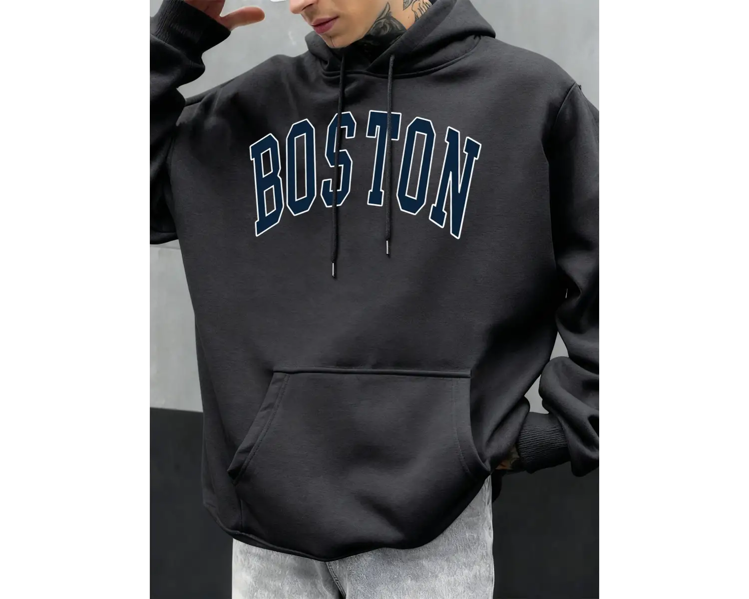 Boston Mektup Logo Tasarımı Erkekler Hoody Sonbahar Polar Kapüşonlular Hip Hop Büyük Boy Soka