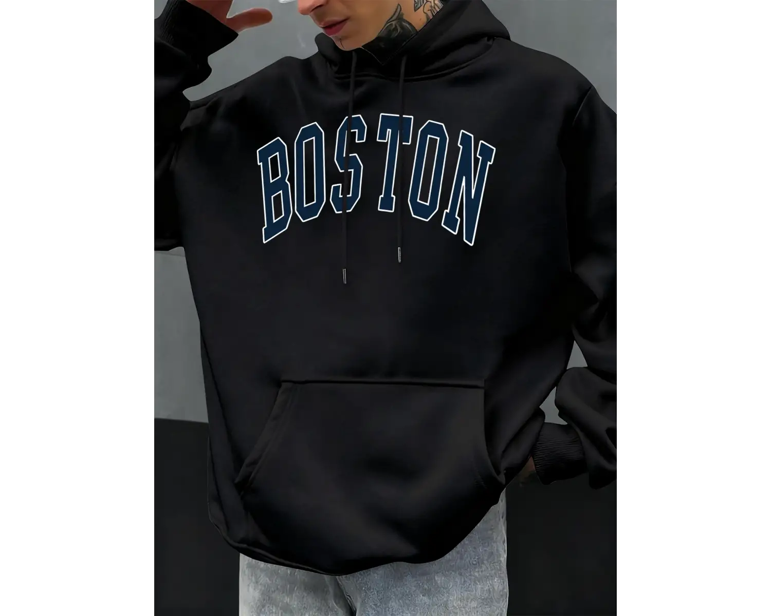 Boston Mektup Logo Tasarımı Erkekler Hoody Sonbahar Polar Kapüşonlular Hip Hop Büyük Boy Soka