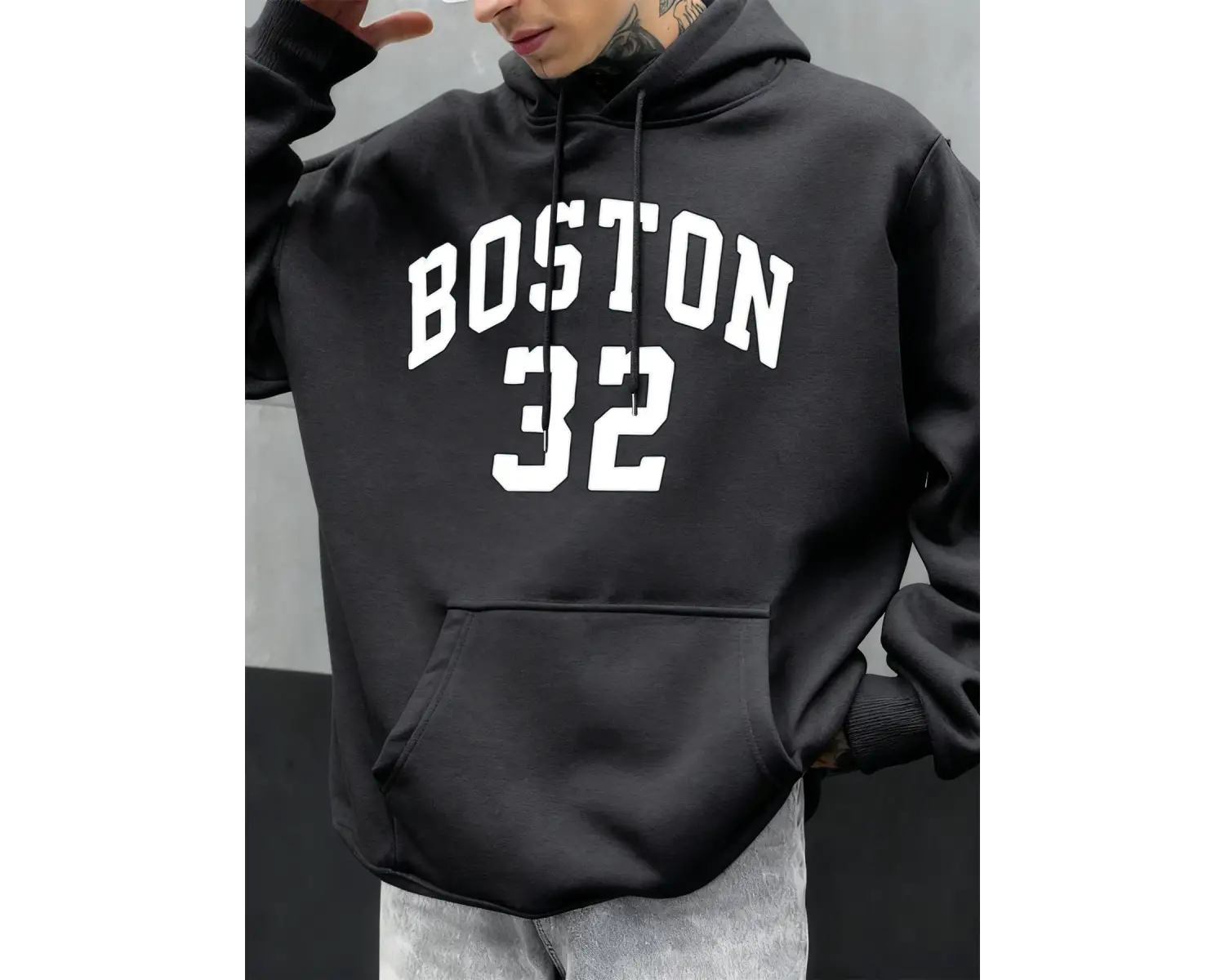 Boston Numarası 32 Desen Erkekler Hoody Cep Büyük Boy Hoodie Hip Hop Moda Giysiler Sonbahar R