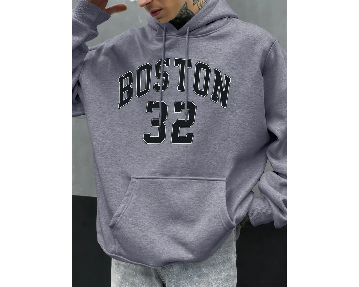 Boston Numarası 32 Desen Erkekler Hoody Cep Büyük Boy Hoodie Hip Hop Moda Giysiler Sonbahar R