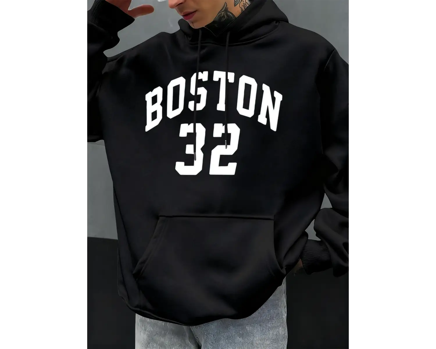 Boston Numarası 32 Desen Erkekler Hoody Cep Büyük Boy Hoodie Hip Hop Moda Giysiler Sonbahar R