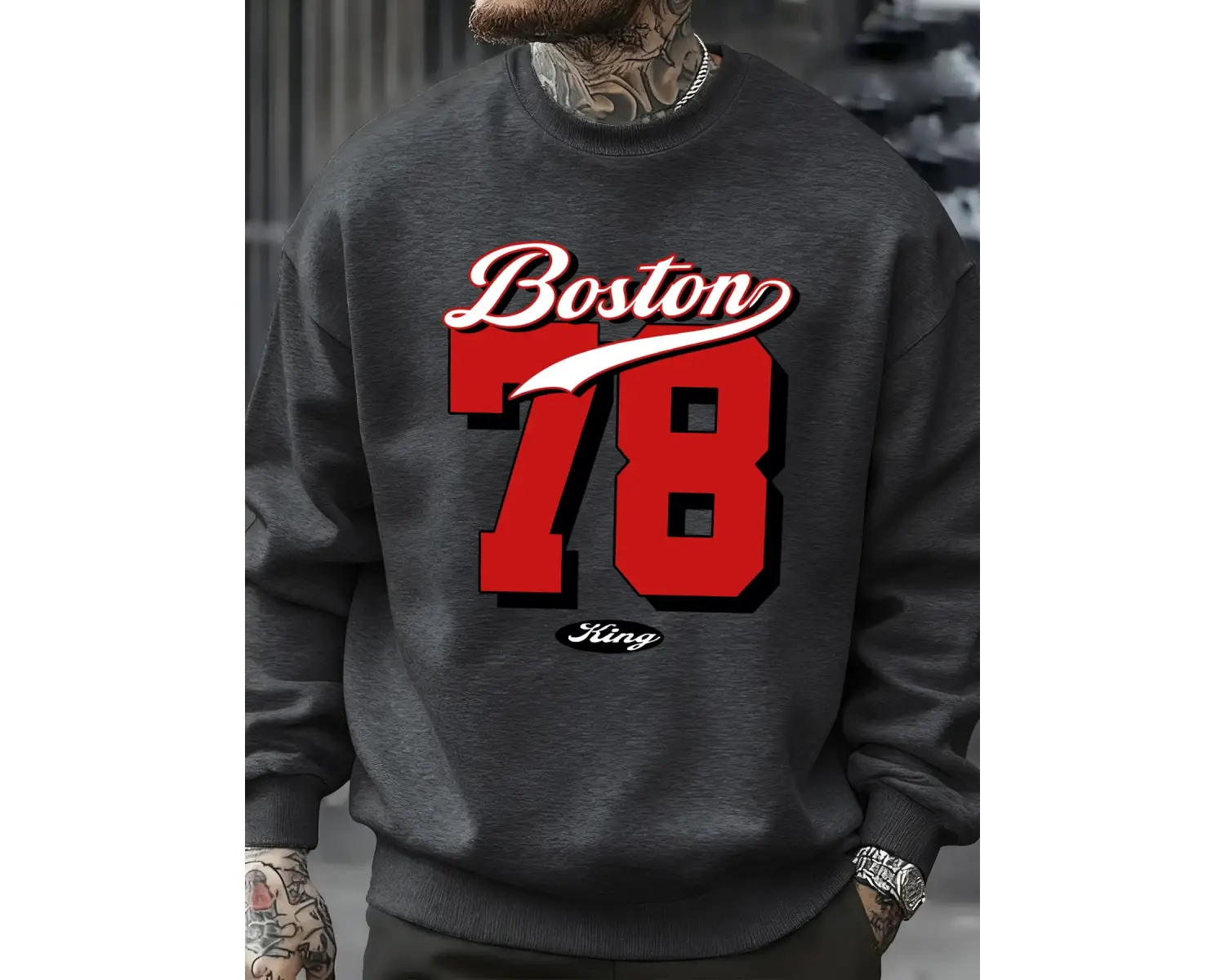 Boston Numarası 78 Baskılı Erkek Kazak Rahat Hip Hop Kazaklar Vintage Büyük Boy Bisiklet Yaka