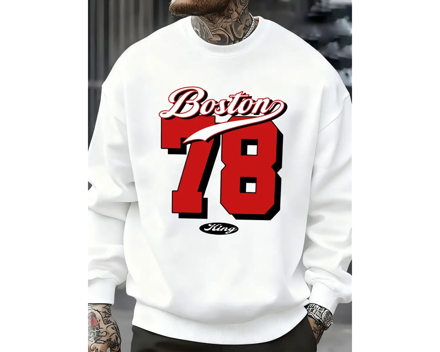 Boston Numarası 78 Baskılı Erkek Kazak Rahat Hip Hop Kazaklar Vintage Büyük Boy Bisiklet Yaka